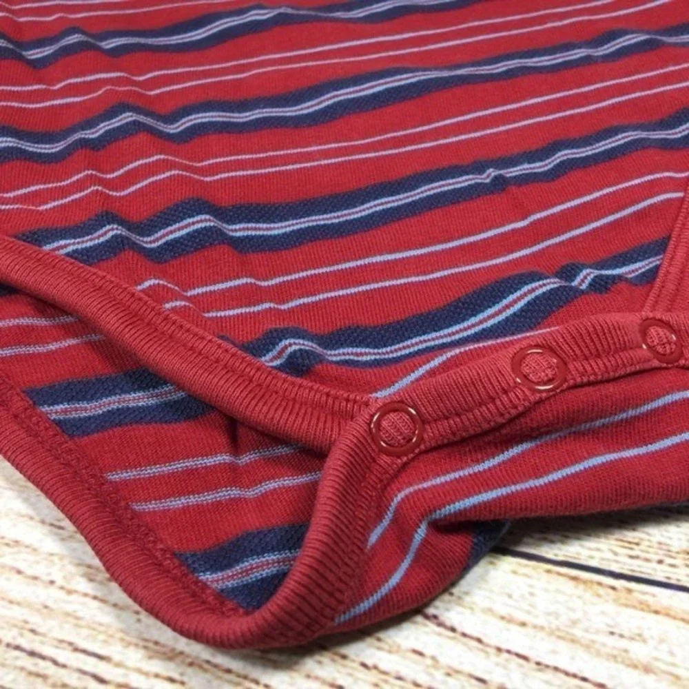 OshKosh B'gosh Henley Baby Boy Bodysuit 24M Red‎ Blue Striped Cotton Dog Patch